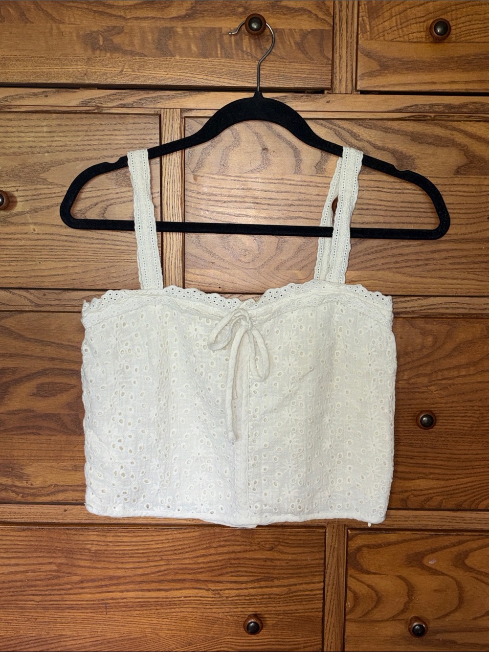 Chelsea & Violet White Eyelet Tie-Front Crop Cami